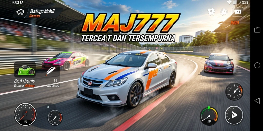 Tampilan antarmuka game balap mobil yang dinamis dan menarik.