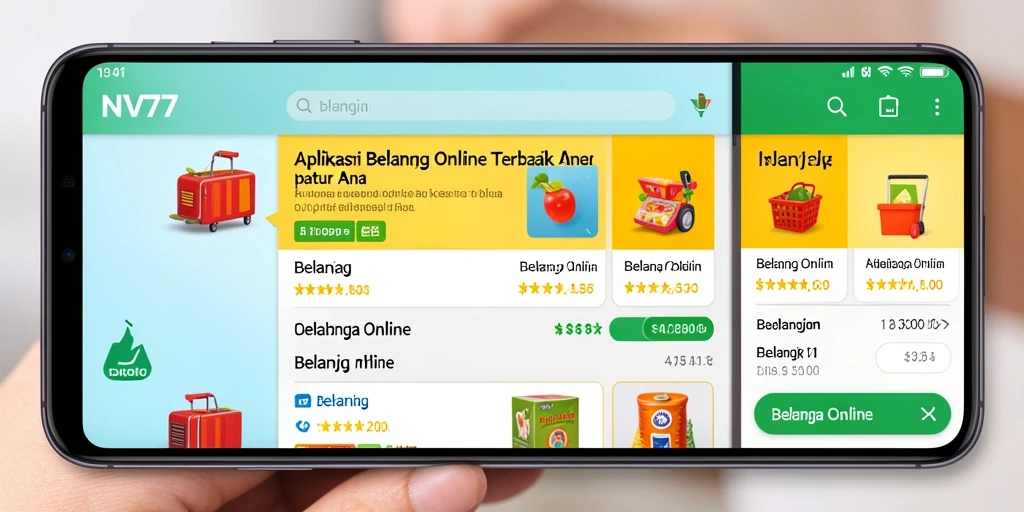 Tampilan antarmuka aplikasi NV77 untuk Belanja Online yang mudah digunakan.