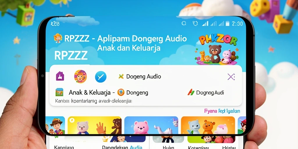 Antarmuka aplikasi RPZZZ dengan pilihan dongeng audio.